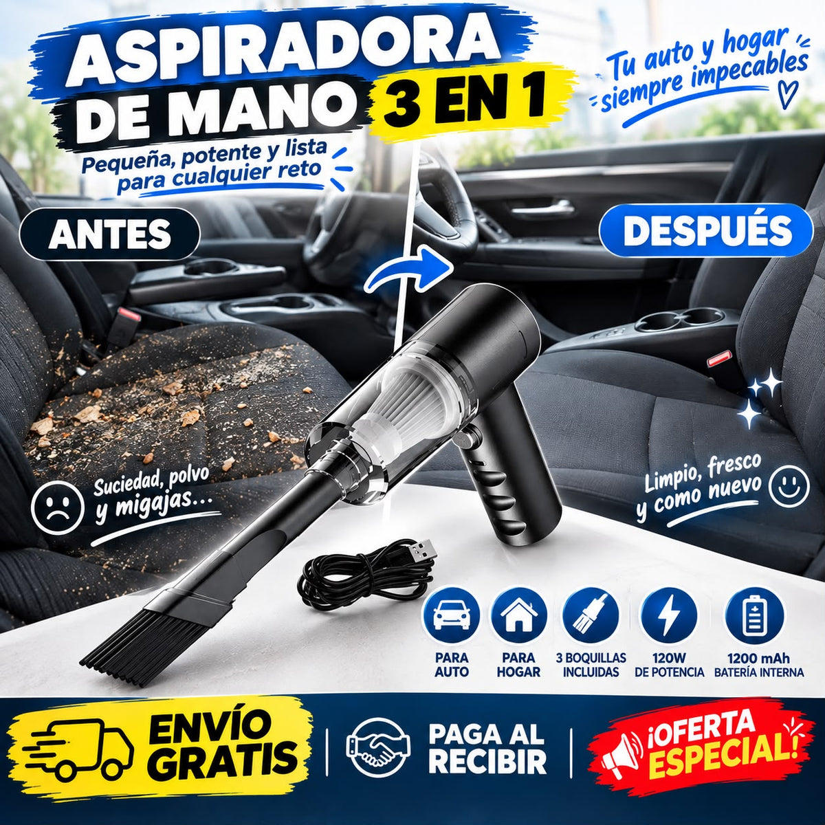 ASPIRADORA DE MANO 3 EN 1
