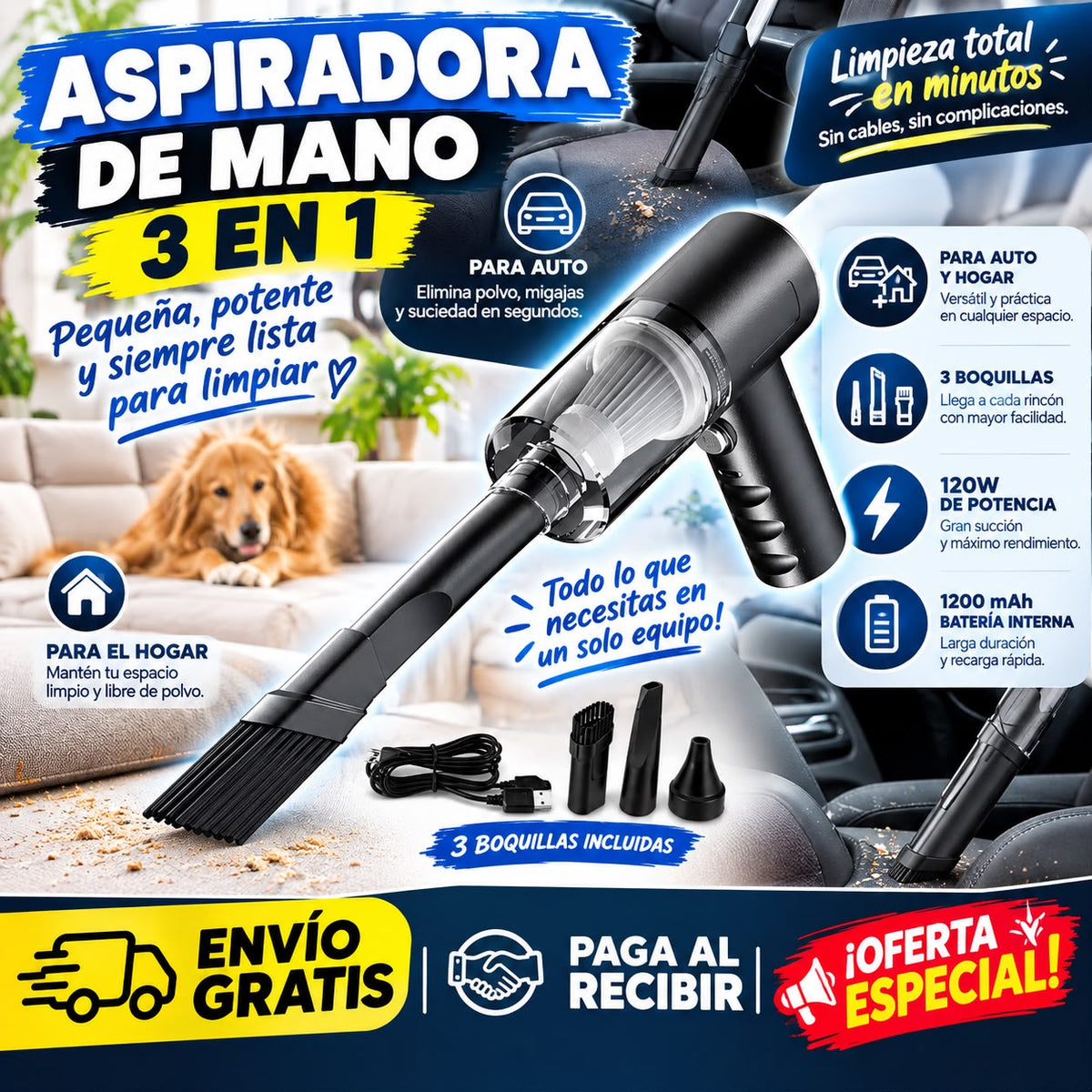 ASPIRADORA DE MANO 3 EN 1