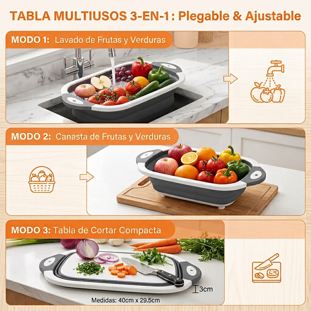 Tabla Corte Expandible Multiusos 3 en 1