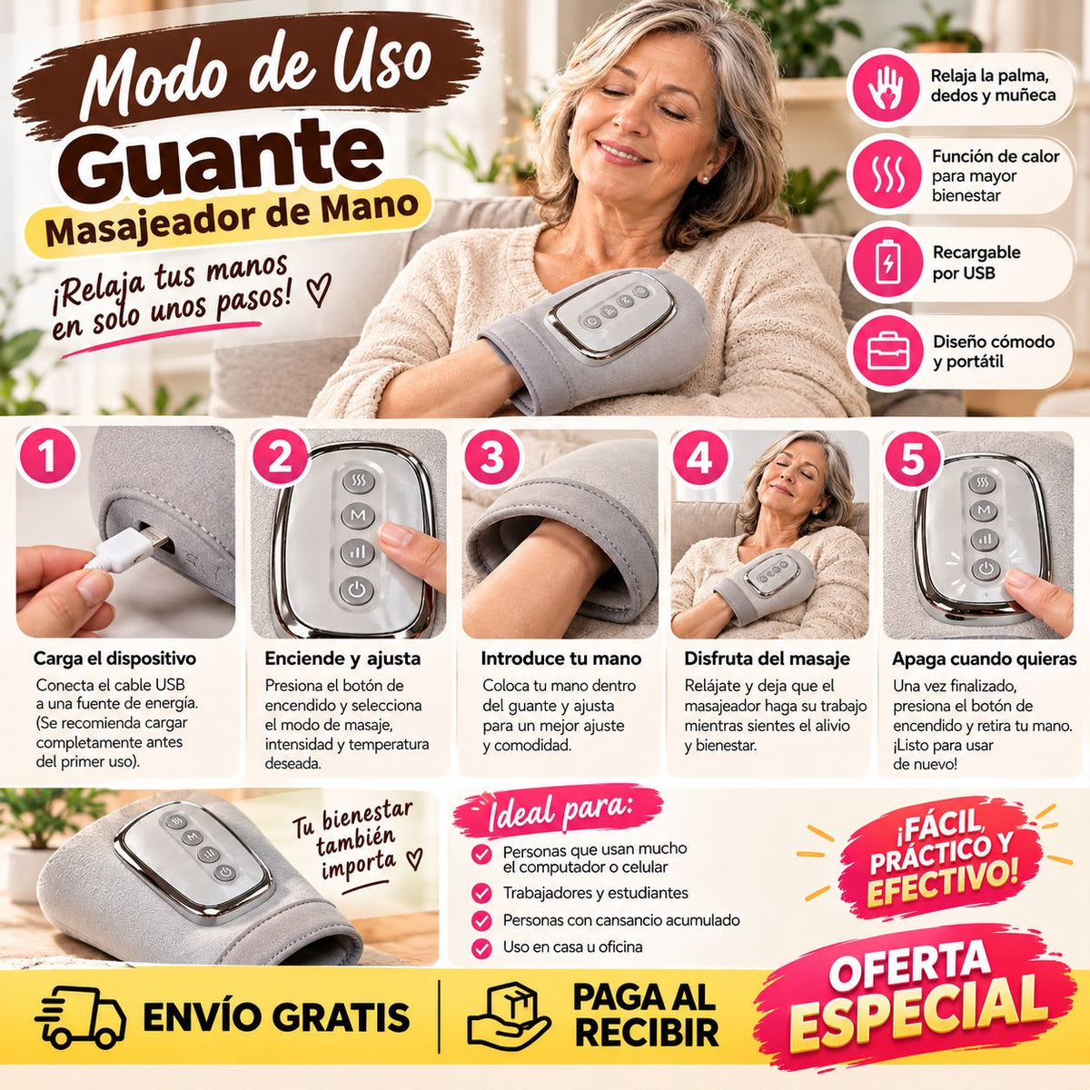Guante Masajeador de Mano - Artritis